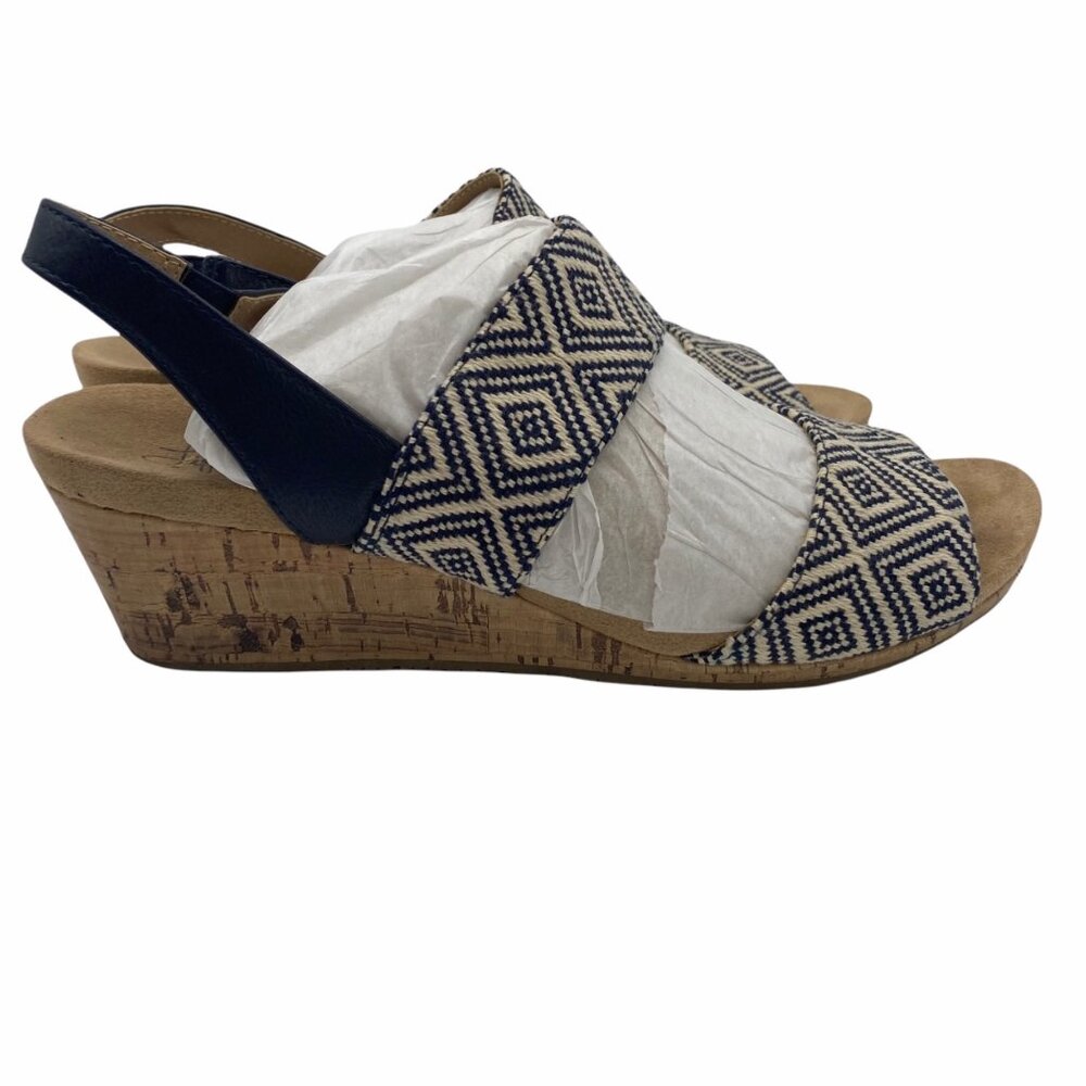 Life Stride Marcela Low Cork Wedge Peep toe Slingback Sandal Women's Size 10M